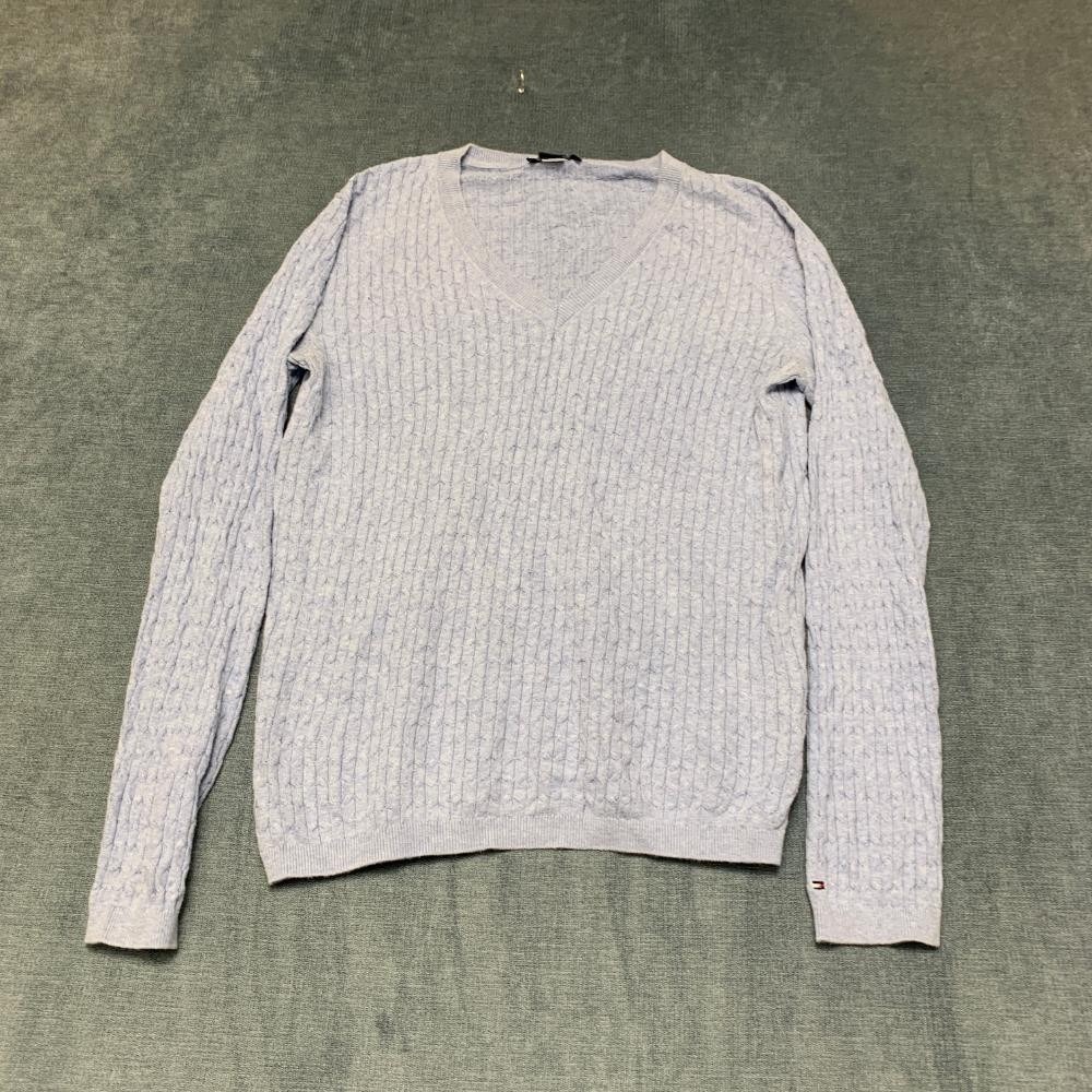 Tommy Hilfiger Sweater Womens Medium Light Lavender Cable Knit Cotton V-Neck